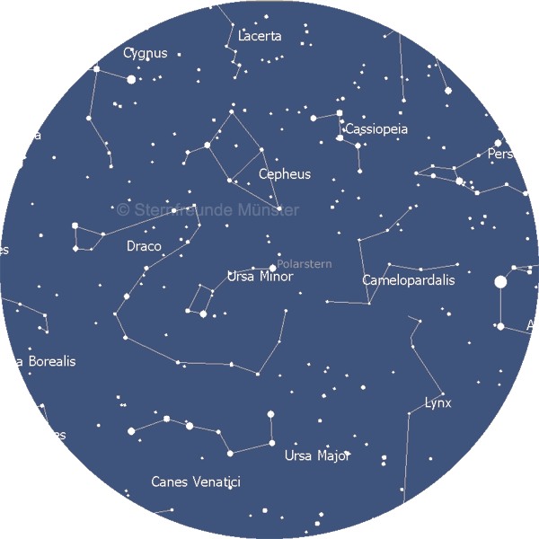 zirkumpolare Sternbilder für 52° Nord